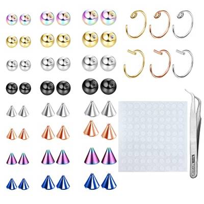 Milacolato Piercing Lip Labret Stud Fake Augenbrauen Rook Ring Ersatzkugeln Mit 100 Stück Aufkleber Non-Piercing Rook Nostril Piercing Creolen Körperschmuck Fake Haut Piercing 3mm 4mm 5mm bunt von Milacolato