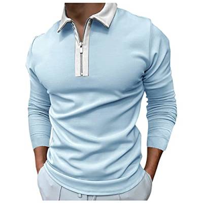 Mimihuhu Poloshirt Herren Langarm Golf T-Shirt mit Reißverschluss Freizeithemden Slim Fit Polohemd （Hellblau,L von Mimihuhu