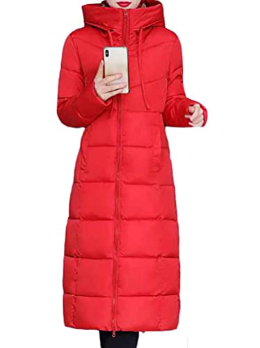 Minetom Damen Daunenjacke Lang Mantel Daunenmantel Steppmantel Wintermantel Mit Kapuze Winter Warm Parka Winddicht Jacke Steppjacke Steppmantel A Rot M von Minetom