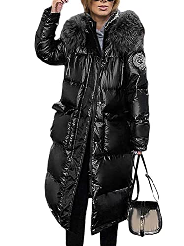 Minetom Damen Daunenjacke Lang Mantel Daunenmantel Steppmantel Wintermantel Mit Kapuze Winter Warm Parka Winddicht Jacke Steppjacke Steppmantel B Schwarz XS von Minetom