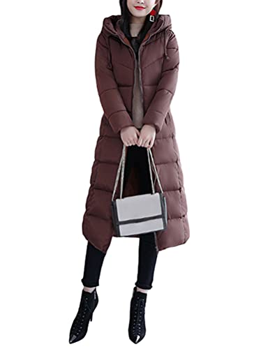 Minetom Damen Daunenjacke Lang Mantel Daunenmantel Steppmantel Wintermantel Mit Kapuze Winter Warm Parka Winddicht Jacke Steppjacke Trenchcoat Y1 Kaffee 48 von Minetom