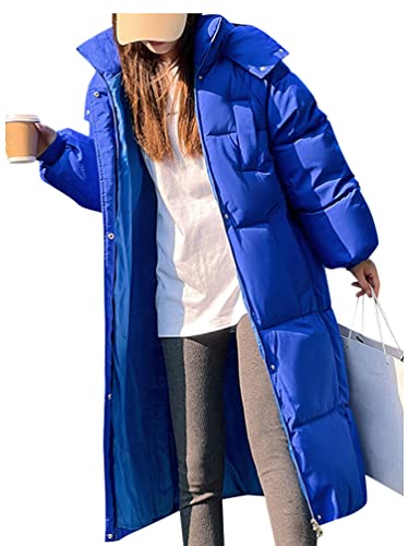 Minetom Damen Daunenjacke Lang Mantel Daunenmantel Steppmantel Wintermantel Winterparka Mit Kapuze Winter Warm Winddicht Jacke Steppjacke Steppmantel E Blau S von Minetom