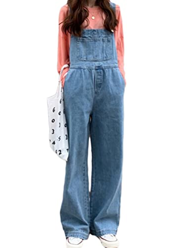 Minetom Damen Mädchen Latzhose Jeans Boyfriend Denim Overall Jumpsuit Jeans Casual Lose Hose Lange Baggy Sommeroverall Jeanslatzhose Romper D Blau XS von Minetom