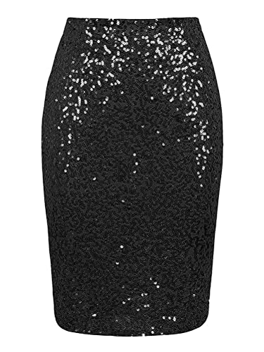 Minetom Damen Pailletten Rock Bleistiftrock Hohe Taille Glitzer Meerjungfrau Rock Bodycon Midi Skirt A Schwarz L von Minetom