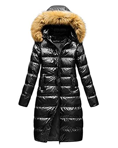 Minetom Damen Winterjacke Lange Daunenjacke Warm Parka Jacke Mit Künstlich Fellkapuze Steppjacke Wintermantel Daunenmantel F Schwarz 36 von Minetom