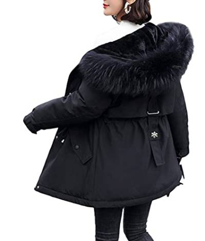 Minetom Damen Winterjacke Lange Daunenjacke Warm Parka Jacke Mit Kunstfellkapuze Steppjacke Kurz Wintermantel Daunenmantel C Schwarz S von Minetom