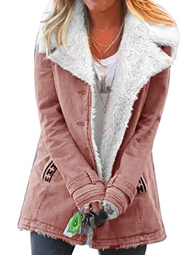 Minetom Damen Winterjacke Warm Verdicken Mantel Mit Plüsch Wintermantel Lange Daunenjacke Jacke Outwear Winter Warm Trenchcoat mit Tasche (46, Rot) von Minetom