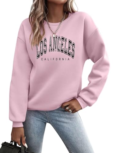 Minetom Pullover Damen Sweatshirt Briefe Drucken Langarm Rundhals Pulli Herbst Winter Frauen Buchstaben Druck Locker Casual Oberteil Sport Streetwear Sweatshirts ohne Kapuze Bluse Tops B Rosa XS von Minetom