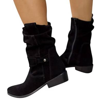 Minetom Stiefeletten Damen Klassisch Wildleder Halbstiefel Spitz Schlupfschuhe Niederung Stiefel Mit Schnalle Kurzstiefel Übergangsstiefel Halbhohe Ankle Boots Halbhoch Damenstiefel A Schwarz 37 EU von Minetom