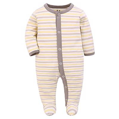 1pcs Baby Schlafstrampler Babychlafanzug Babyschlafsack Baumwolle mit Füßen mit knöpfen Gr. 56 62 68 für Junge Mädchen Neugborenen (gestreift, 62, Numeric_62) von Miracle Baby