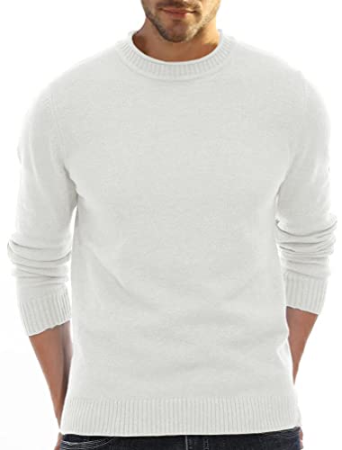 Misfuso Male Strickpullover Herren Pullover, Feinstrick mit Rundhalsausschnitt Langarm, Maschinenwäsche schrumpft Nicht, Eu-Größe: M Weiß von Misfuso