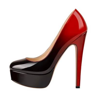 MissHeel Plateau Pumps High Heels Pumps Stielttos Pfennigabsatz Farbverlauf Slip On Pumps Spitze Pumps Damenpumps Schwarz Rot EU 36 von MissHeel