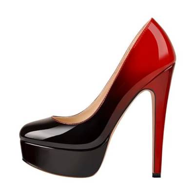 MissHeel Plateau Pumps High Heels Pumps Stielttos Pfennigabsatz Farbverlauf Slip On Pumps Spitze Pumps Damenpumps Schwarz Rot EU 40 von MissHeel