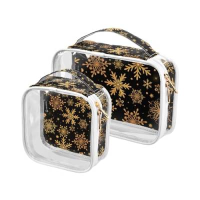 2 stücke Clear Reise Kulturbeutel Weihnachten Goldene Schneeflocken Sterne Make-up Kosmetiktasche Wasserdichte Lagerung Organizer Reißverschluss für Frauen Männer, A165, 25x17.5x7.8cm,17.5x17.5x7.8cm, von Mnsruu