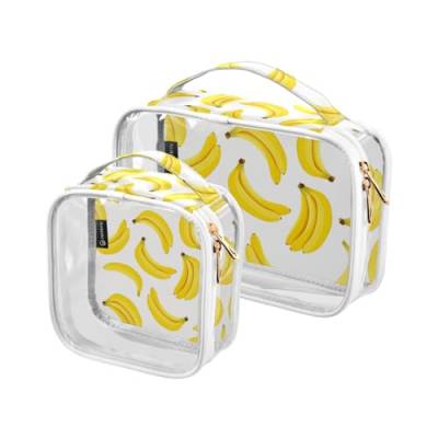 2 stücke Klar Reise Kulturbeutel Gelb Banane Make-up Kosmetiktasche Wasserdichte Lagerung Organizer Reißverschluss für Frauen Männer, A749, 25x17.5x7.8cm,17.5x17.5x7.8cm, Kulturbeutel von Mnsruu