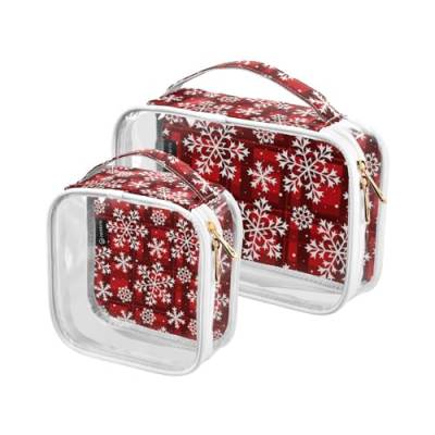 2 stücke Klar Reise Kulturbeutel Schneeflocke Weihnachten Rot Make-up Kosmetiktasche Wasserdichte Lagerung Organizer Reißverschluss für Frauen Männer, A139, 25x17.5x7.8cm,17.5x17.5x7.8cm, Kulturbeutel von Mnsruu