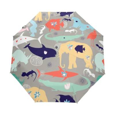 Kompakter Regenschirm mit bunten Tieren, automatisches Öffnen, Schließen, Reise, winddicht, UV-beständig, Mehrfarbig, Einheitsgröße von Mnsruu