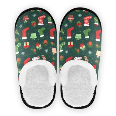 Mnsruu Farbe Grün Socken Schneeflocke Weihnachten Home Hausschuhe Rutschfeste Baumwolle Hausschuhe Home Hotel Spa Schlafzimmer Reise L für Männer Frauen von Mnsruu