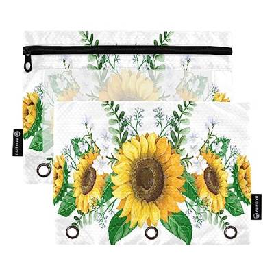 Mnsruu Sunflowers Bouquet 3-Ring-Bleistiftbeutel mit Reißverschluss, Klarsichtfenster, Schreibwarentasche zur Aufbewahrung von Schul- und Bürobedarf, 2 Stück, mehrfarbig, Einheitsgröße, Beauty Case von Mnsruu