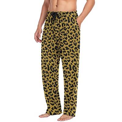 Pyjamahose für Herren, Gold Tierdruck Golden Glitter Golden Leopard Print Cheetah Jaguar Herren Separate Hose Loungehose Entspannte Schlafhose, Multicolored, M von Mnsruu