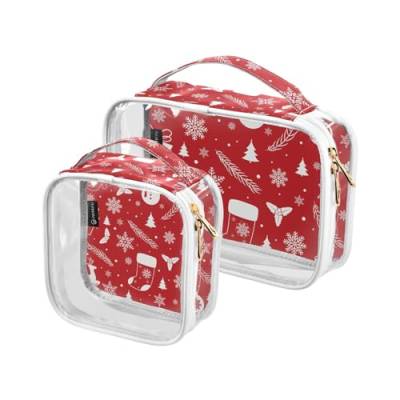 Transparente Reise-Kulturtasche Weihnachten Schneemann Strumpf Beere Kosmetiktasche Make-up-Taschen 2 Pack PVC Tragbare Wasserdichte Toilettenartikel Tragetasche Wasch-Aufbewahrungstasche für Damen von Mnsruu