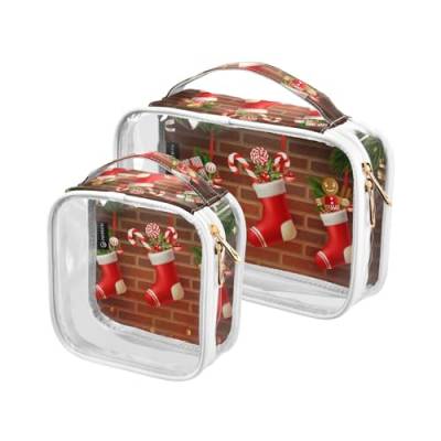 Transparente Reise-Kulturtasche Weihnachten Socken Wand Kosmetiktasche Make-up-Taschen 2 Pack PVC Tragbare Wasserdichte Toilettenartikel Tragetasche Wasch-Aufbewahrungstasche für Damen Herren, A151, von Mnsruu