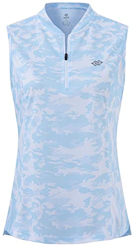 MoFiz Damen Armellose T Shirt Sport Top Fitness Poloshirt Atmungsaktiv Sommershirts Lauftop A-Camo Blau XXL von MoFiz