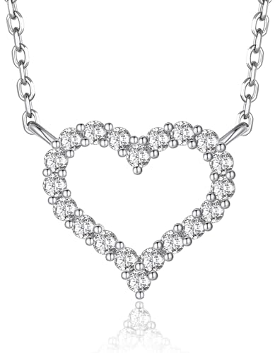 MomentWish Herz Halskette Weißgold, Halskette Damen Silber 925 Moissanite Diamant Geschenk Valentinstag für Frauen Schmuck von MomentWish