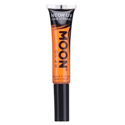 Moon Glow Neon UV-Haarfarbe Streifen, Orange, Haar-Mascara, temporäre auswaschbare Haarfarbe, leuchtende Neonfarbe, leuchtet unter UV-Beleuchtung (Intensives Orange, 15 ml (1 Stück)) von Moon Glow