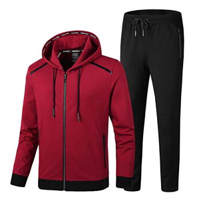 Morbuy Herren Jogginganzug Trainingsanzug Mit Kapuze, Männer Sweatshirt Jogging Hose Sets Sportanzug Einfarbig Trainings-Anzug Fitness Jogginganzug (L,Rot) von Morbuy