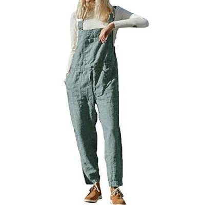 Morbuy Damen Frauen Retro Latzhose Lässig Insgesamt Baggy Jumpsuits, Leinen Taschen Playsuit Hose Lange Harem Casual Overalls Täglichen Trousers Pants Schwangere Hosen (hellgrün,3XL) von Morbuy