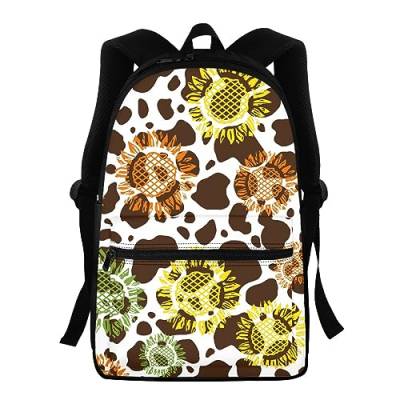 Morbuy Rucksack Schule Kinder, Kuh Muster Kinderrucksack Schulrucksack Jungen Mädchen Teenager Schultasche Backpack Schultaschen Wasserdicht Leichtgewicht für Schule Geschenke (Sonnenblume) von Morbuy