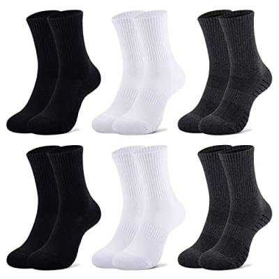 Mowenti Socken Herren 43-46 Schwarz Weiß Grau Sportsocken Tennissocken Baumwolle Atmungsaktive Classic Dicke Business Sneakersocken Damen Warme Verdickte Frottee Lange 6 Paar von Mowenti