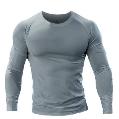 Muscle Alive Herren Fitness Langarmshirts Fest Kompression Grundschicht Bodybuilding Tops Polyester und Spandex 9309 Grau S von Muscle Alive