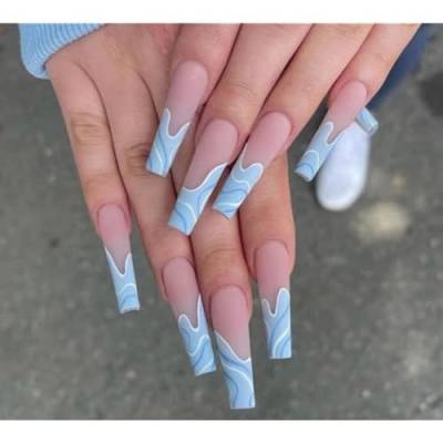 NA Falsche Nägel ABS Material Fake Nails Safety and Wave Line Press on Nails Bellarina Acryl Stick on Nails 24pcs for Women and Girls Environmental Nails Art for Manicure Lover von N\A
