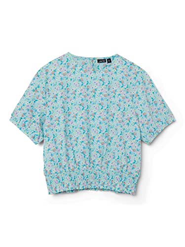 name it Girl's NLFECKALI SS Crop TOP T-Shirt, Swim Cap/Checks:Swim Cap/iced Aqua, 170/176 von NAME IT