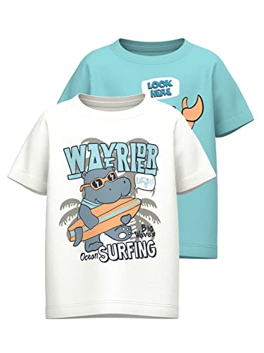 NAME IT Jungen NMMVUX 2P SS TOP J1 T-Shirt, Algiers Blue/Pack:Dark Sapphire, 92 von NAME IT