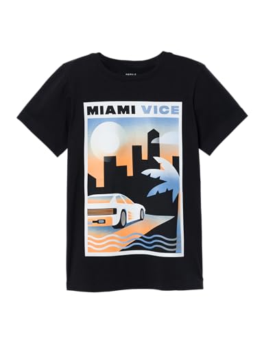 NAME IT Jungen Nkmmank Miamivice Ss Top Box Bfu T-Shirt, Black, 122/128 cm von NAME IT