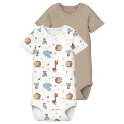 NAME IT Unisex Baby Nbnbody 2p Ss Beige Animal Noos, Bright White, 80 von NAME IT