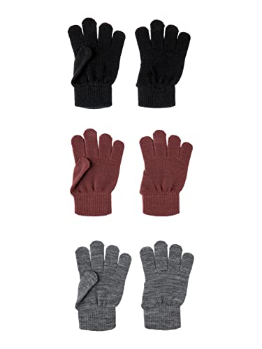NAME IT Unisex Kinder NKNMAGIC Gloves 3P NOOS Handschuhe, Nocturne/Pack:3 Pack with Grey Mel/Black, 4 (3er von NAME IT