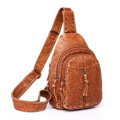 NAOYQ Klein Brusttasche Damen Crossbody Sling Bag Rucksack weich Pu leder umhängetasche damen schultertasche tasche klein damen Schulter Tasche vintage für Outdoor Sport Freizeit Braun von NAOYQ