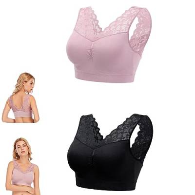 2PC-Women's Anti-Saggy Breasts Bra - Lace Breathable Comfort Sleep Sports Bra, Wirefree Lifting Bras (L, C) von NEZIH