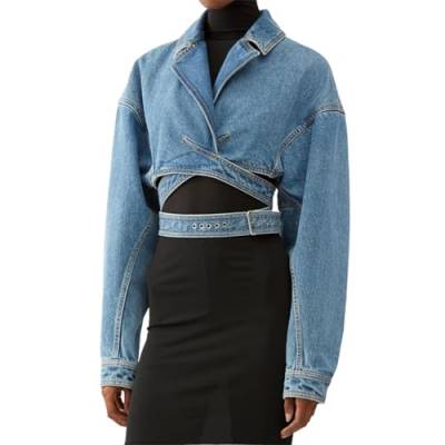 NEZIH Damenjacke Frühling Retro gewaschener Kurzmantel reine Baumwolle Jeansjacke Langarm Top Y2k (Color : A, Size : L) von NEZIH