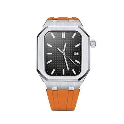 NIBYQ Modifiziertes Fluorkautschuk-Uhrenarmband, Metallschutz, Edelstahlgehäuse mit Krone, für Apple iWatch 4/5/6/SE, Viton-Armband, 44 mm, 44MM, Achat von NIBYQ