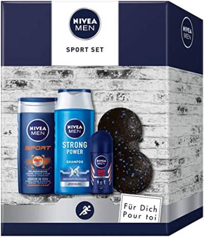 NIVEA MEN Sport Geschenkset, Geschenk für Männer mit Pflegedusche, Shampoo, Antitranspirant und Faszienball, Set für den gepflegten Mann von NIVEA