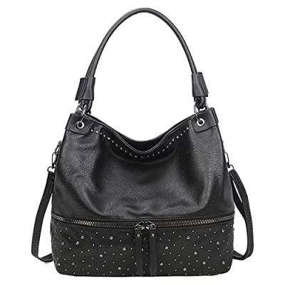 NIYUTA® Damen handtaschen Retro Niet Schultertaschen PU leder weiche Haut Shopper Umhängetaschen Schwarz von NIYUTA