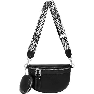 NIYUTA Bauchtasche Damen Leder Crossbody Bag Damen Umhängetasche Damen Breiter Gurt Geldbörse Schultertaschen, Mode Hüfttaschen Klein Moderne Breitem Schultergurt Schwarz A von NIYUTA