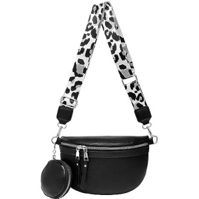 NIYUTA Bauchtasche Damen Leder Crossbody Bag Damen Umhängetasche Damen Breiter Gurt Geldbörse Schultertaschen, Mode Hüfttaschen Klein Moderne Breitem Schultergurt Schwarz B von NIYUTA