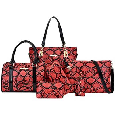 NIYUTA Damenhandtaschen Schultertaschen Mode große Shopper Umhängetaschen Henkeltaschen 6-teilig Set Rot von NIYUTA