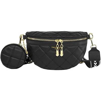 NIYUTA Stylische Bauchtasche Damen Veganes Leder als Crossbody und Umhängetasche Tragbar Mit Kartenschlitz 5cm Breiter Gurt-Schwarz Geldbörse von NIYUTA